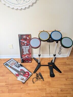 Guitar Hero II PS2 Complete In Box CIB Bundle Rock Band Drums & GH Mic Set NEW